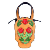 ADBGA570 Hand-Tooled Rose Skull Leather Tote Western Floral Art Bag