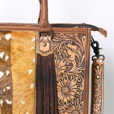 LC-ADBG230 Hand Tooled Leather Tote Bag with Hair-On Cowhide & Hand-Painted Floral Design