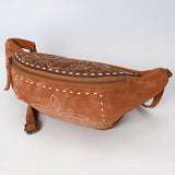 ADBG1660 Tan Suede Western Fanny Bag with Embroidery & Tooled Leather Accent