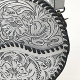 ADBG1461 Round Natural Hand-Tooled Leather Canteen Bag - Floral Whipstitch Western Style