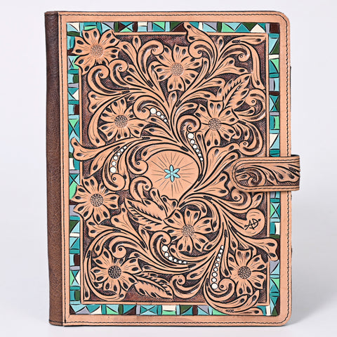 ADBG1040 American Darling Hand-Tooled Floral Genuine Leather Western Portfolio Bag