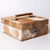 LC-ADBGA325 Hair-On Cowhide Western Lockable Jewelry & Storage Case Brown & White