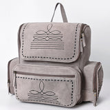 ADBGA795 Suede Western Backpack - White Embroidered Stitch Design with Multi-Pockets