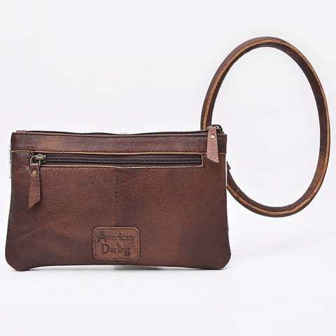ADBG1841 American Darling Western Wristlet Bag with Hair-On Cowhide and Hand-Tooled Floral Detail