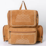 ADBGA795 Suede Western Backpack - White Embroidered Stitch Design with Multi-Pockets