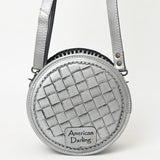 ADBG1461 Round Natural Hand-Tooled Leather Canteen Bag - Floral Whipstitch Western Style