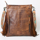 ADBG256 Tooled Leather & Cowhide Fringe Messenger Bag Western Boho Crossbody by American Darling