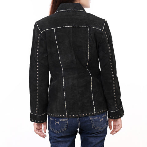 ADJKTLTR018 American Darling Genuine Leather Studded Western Button Down Jacket