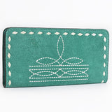 ADBG1687 Suede Leather Wallet with White Whipstitch Embroidery - Western Style