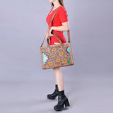 ADBG235 Hand Tooled Floral Leather Tote Bag with Adjustable Shoulder Strap
