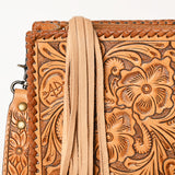 ADBG1235 Hand-Tooled Leather Crossbody Bag - Western Floral Design with Fringe