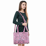 ADBG1314 Pink Tooled Leather Tote Bag - Western Floral Shoulder Purse