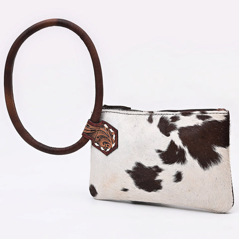 ADBG1841 American Darling Western Wristlet Bag with Hair-On Cowhide and Hand-Tooled Floral Detail