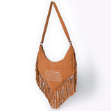 ADBGA733 V-Cut Suede Fringe Crossbody Bag - Western Embroidered Hobo Purse