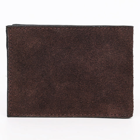 ADBGZ919 Genuine suede Leather Bifold Wallet with White Embroidered Stitch Detail