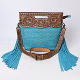 ADBG1584 Suede & Tooled Leather Western Fringe Bag - Embroidered Crossbody with Cutout Handle