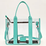 ADBG1696 Clear Stadium Tote with Tooled Turquoise Leather Trim