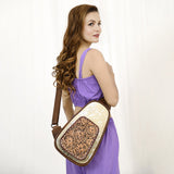 ADBG1146 Cowhide Leather Western Sling Bag with Hand-Tooled Pocket - Eleanor Edition by American Darling