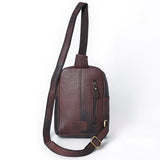 ADBGA661 Hand-Tooled Leather Western Sling Backpack-Brown Floral Scroll Design