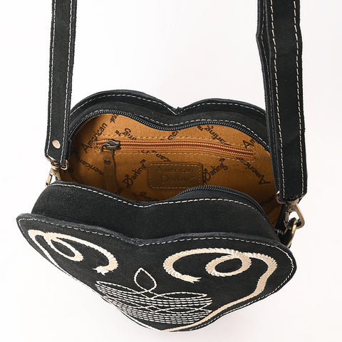 ADBGA688 American Darling Heart Shaped Black Suede Leather Canteen Bag