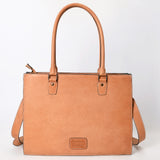 LC-ADBG1394 Classic Tan Genuine Leather Tote Bag with Shoulder Strap - Western Minimalist