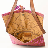 ADBG1295 Pink Acid-Wash Cowhide Leather Clutch - Metallic Hair-On Crossbody with Tassel