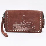 ADBG1717 Suede Leather Wallet Bag with White Western Stitch Embroidery