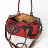 ADBG1562A Red & Brown Croc Embossed Leather Barrel Bag - Western Weekender Style