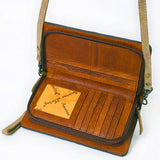 ADBG1717 Suede Leather Wallet Bag with White Western Stitch Embroidery