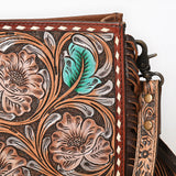 ADBG323 Hand-Tooled Leather Crossbody Bag with Floral Daisies & Fringe Strap | American Darling