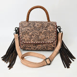 ADBG1583 Hand-Tooled Leather Briefcase Bag - Western Clutch Purse with Fringe & Adjustable Strap