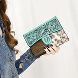 ADBGZ842 Hand-Tooled Leather & Cowhide Western Wallet Clutch American Darling