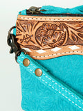 LC-ADBG344 Embossed Leather Wristlet Western Fringe Clutch with Tooled Floral Design