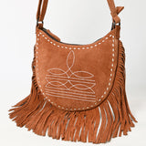ADBG1625 Suede Fringe Crossbody Bag - Western Embroidered Leather Shoulder Purse
