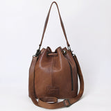 ADBG1512 Turquoise Handwoven Wool & Leather Bucket Bag with Fringe - Western Boho Style