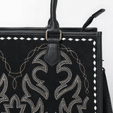 ADBG1744 Suede Western Tote with White Embroidered Stitching & Diamond Whipstitch Trim