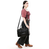 ADBG1562C Black Croc Embossed Leather Barrel Bag - Western Travel & Everyday Purse