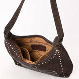 ADBG1617 Suede Crossbody Bag with White Southwestern Stitching & Whipstitch Trim