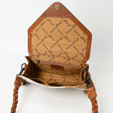 ADBG1582 Cowhide & Tooled Leather Envelope Clutch - Western Crossbody with Braided Strap & Fringe