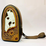 ADBGA591 Handcrafted Cowhide Leather Sling Bag-Western Floral Tooled Crossbody