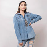 LC-ADSH024 Genuine leather Women Denim shirt jacket dress