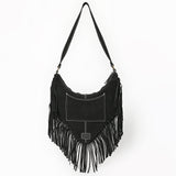 ADBGA733 V-Cut Suede Fringe Crossbody Bag - Western Embroidered Hobo Purse