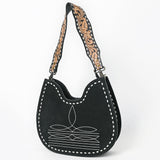 ADBG1720 Suede Hobo Bag with Hand Tooled Leather Strap & White Stitch Detailing