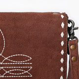 ADBG1717 Suede Leather Wallet Bag with White Western Stitch Embroidery