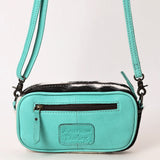 ADBG1528 Turquoise Tooled Leather Crossbody Bag - Floral Cowhide Western Purse