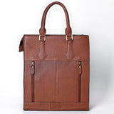 ADBGA642 Hand-Tooled Leather Tall Tote Bag with Floral Carving & Rolled Handles