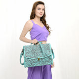ADBG1437 Handtooled Leather Messenger Bag - Floral Carved Western Satchel