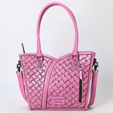 ADBG1473C Pink Hand-Tooled Leather Tote Bag - Western Floral Dual Strap by American Darling