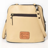 ADBG1679A Tan Quilted Leather Crossbody Bag with Tooled Floral Trim - American Darling