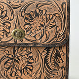 ADBG1534 Tan Floral Hand-Tooled Leather Shoulder Bag - Western Chain Strap Purse